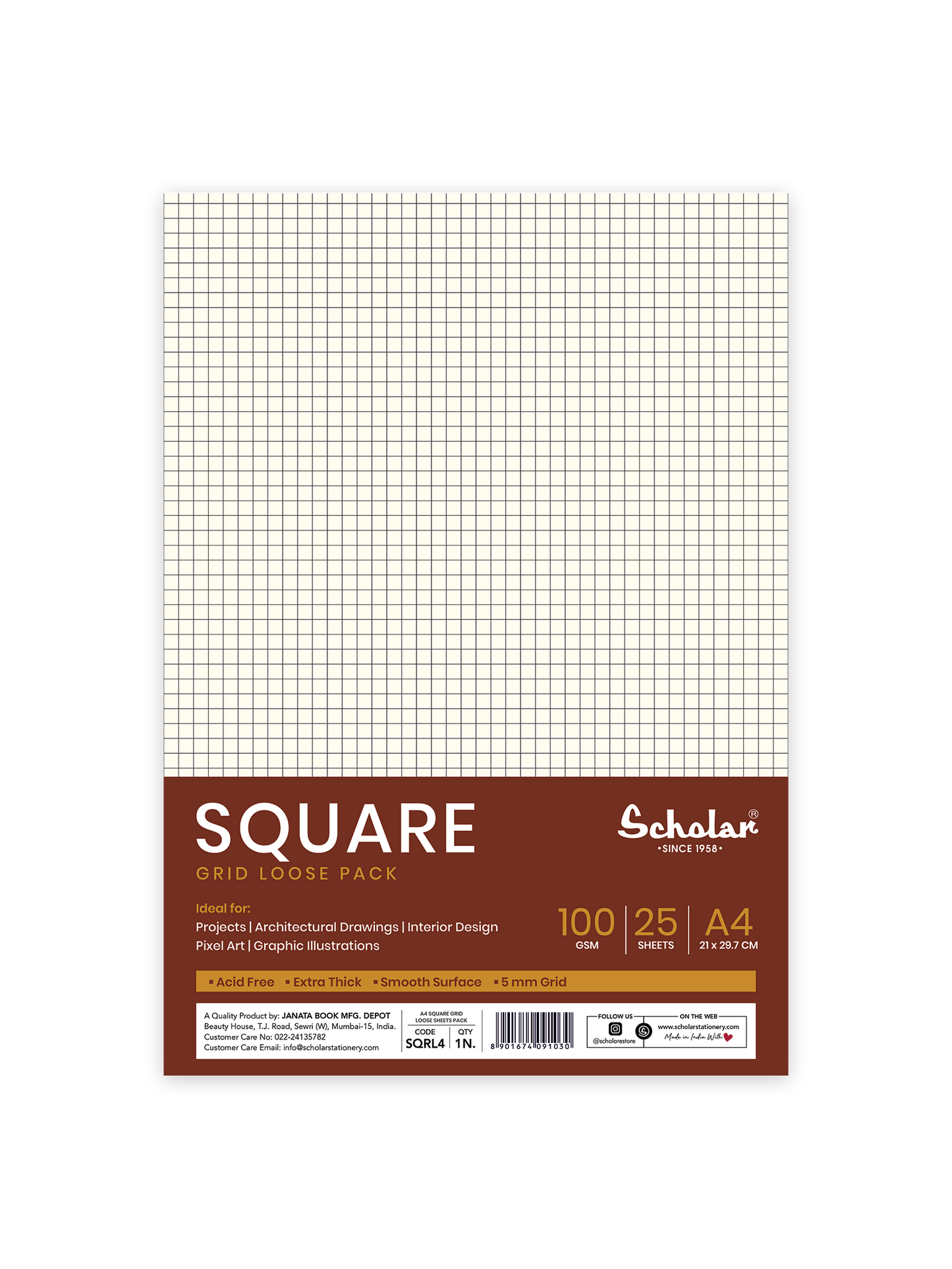 Scholar Premium Square Grid Loose Sheets | A4 | Pack of 25