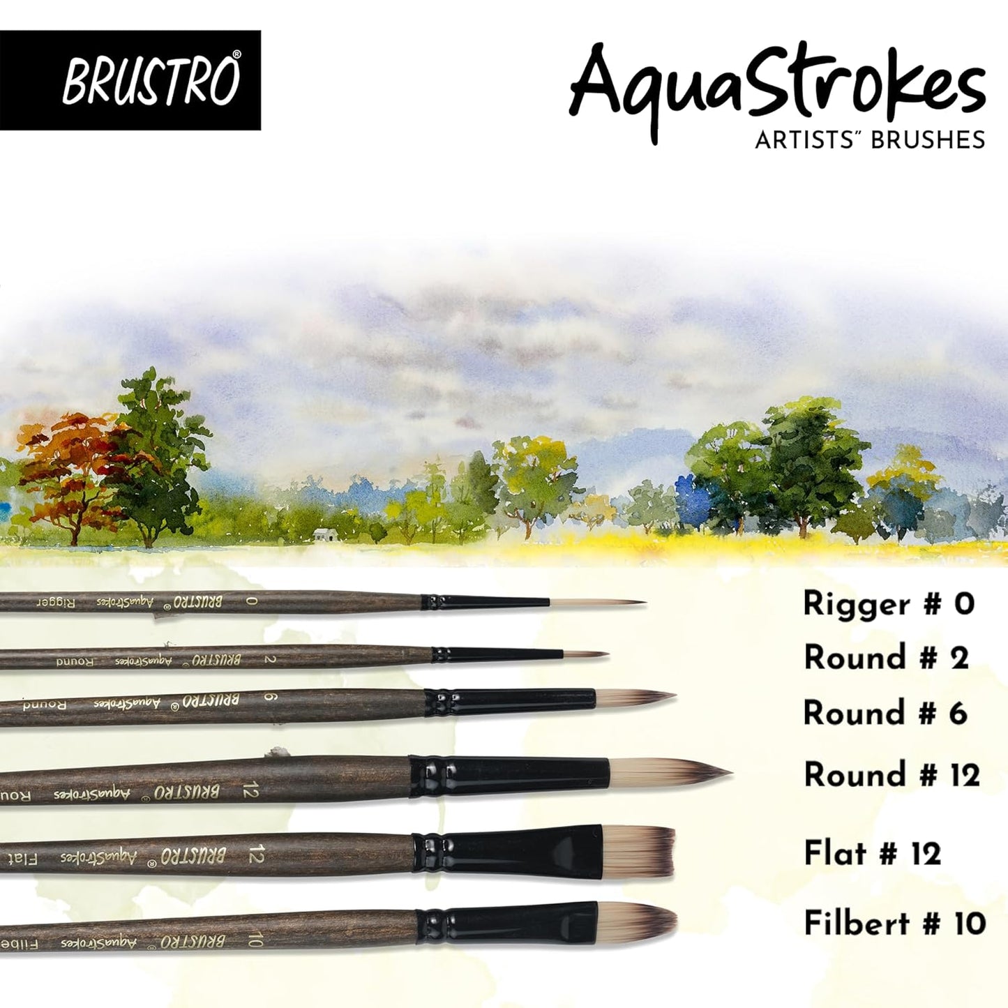 Brustro AquaStrokes Artist Brushes | Set of 6 | Ideal for Watercolour, Gouache, Acrylics, Oil Brush