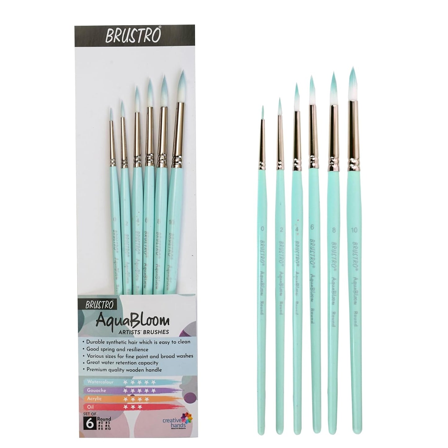 Brustro AquaBloom Artist's Round Paint Brushes Set of 6 | Ideal for Watercolour and Gouache