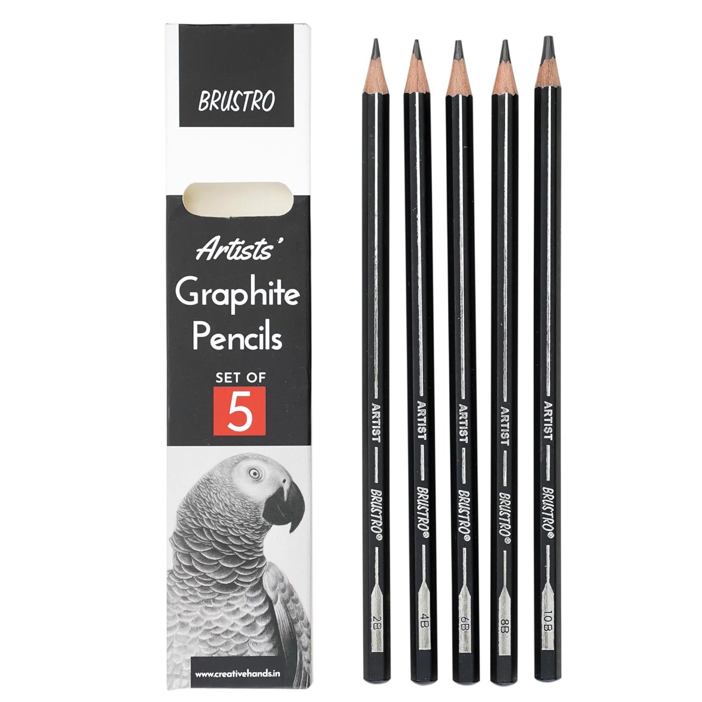 BRUSTRO Artist's Graphite Pencil set | Set of 5 (2B, 4B, 6B, 8B, 10B) | Pre Sharpened, Lightweight, Break-resistant