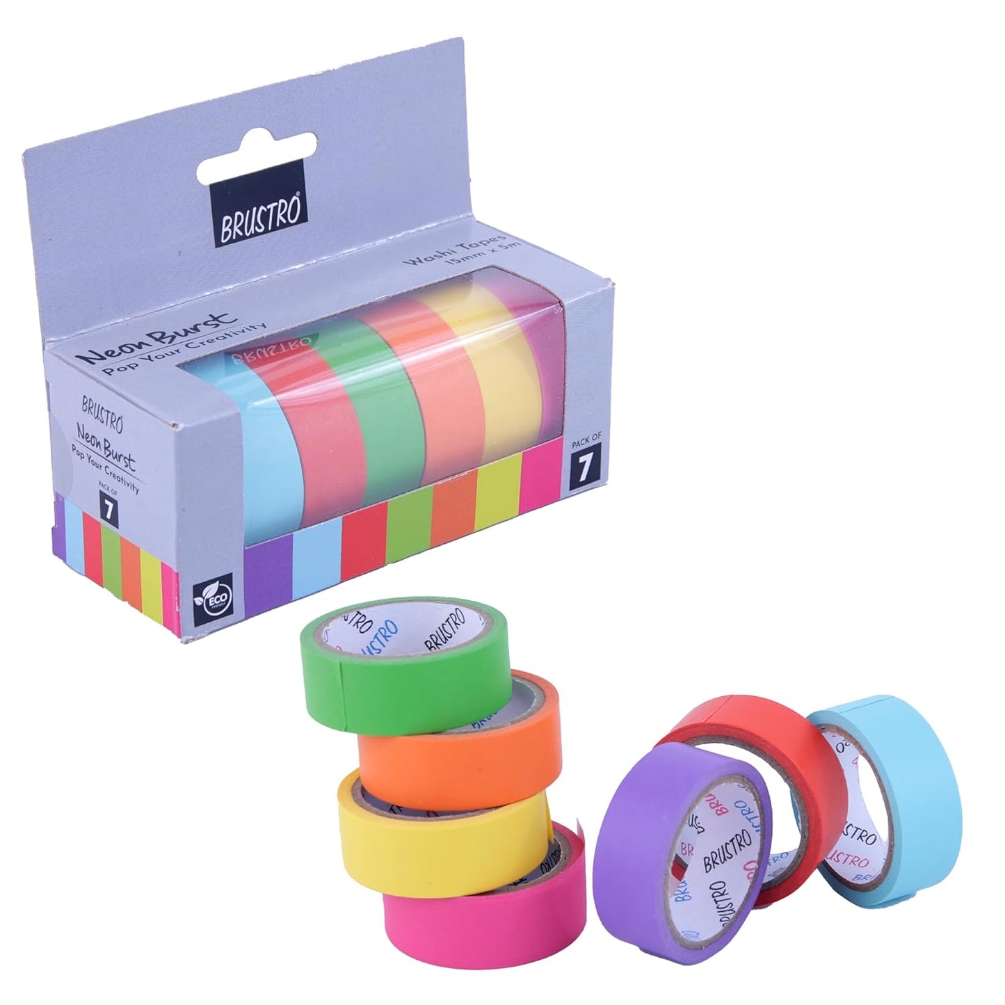 Brustro Washi Tapes Neon Burst (Set of 7)
