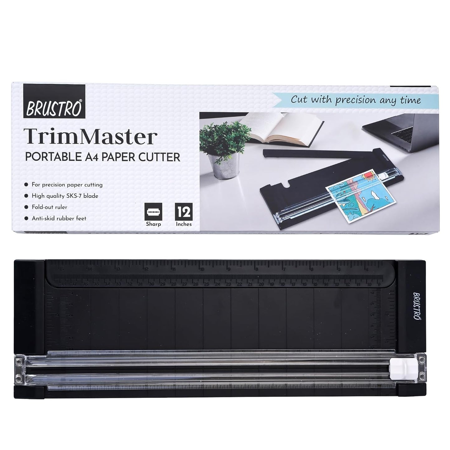 Brustro Trim Master Small Paper Trimmer, Portable A4 Paper Cutter | 12 Inches, SKS-7 Blade