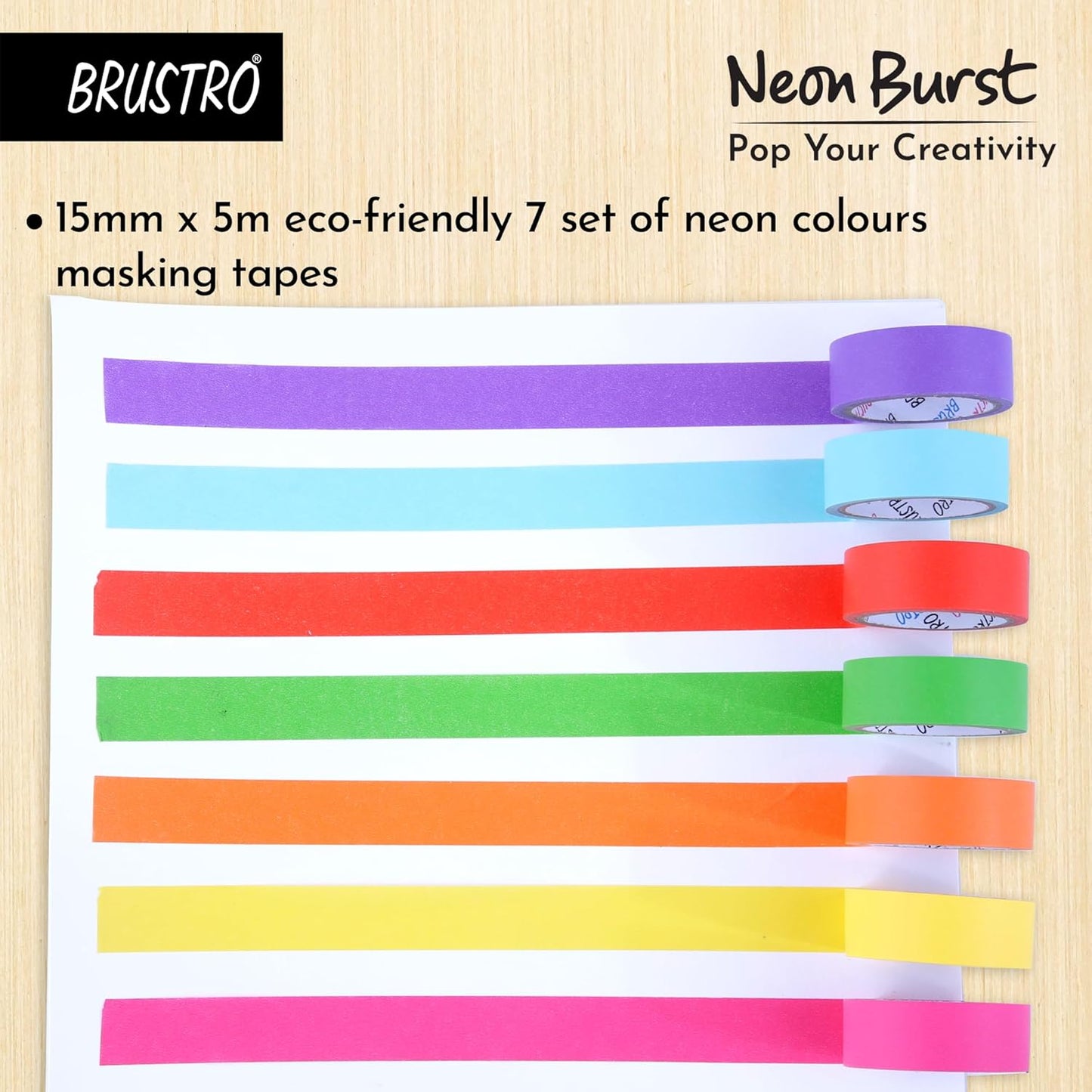 Brustro Washi Tapes Neon Burst (Set of 7)