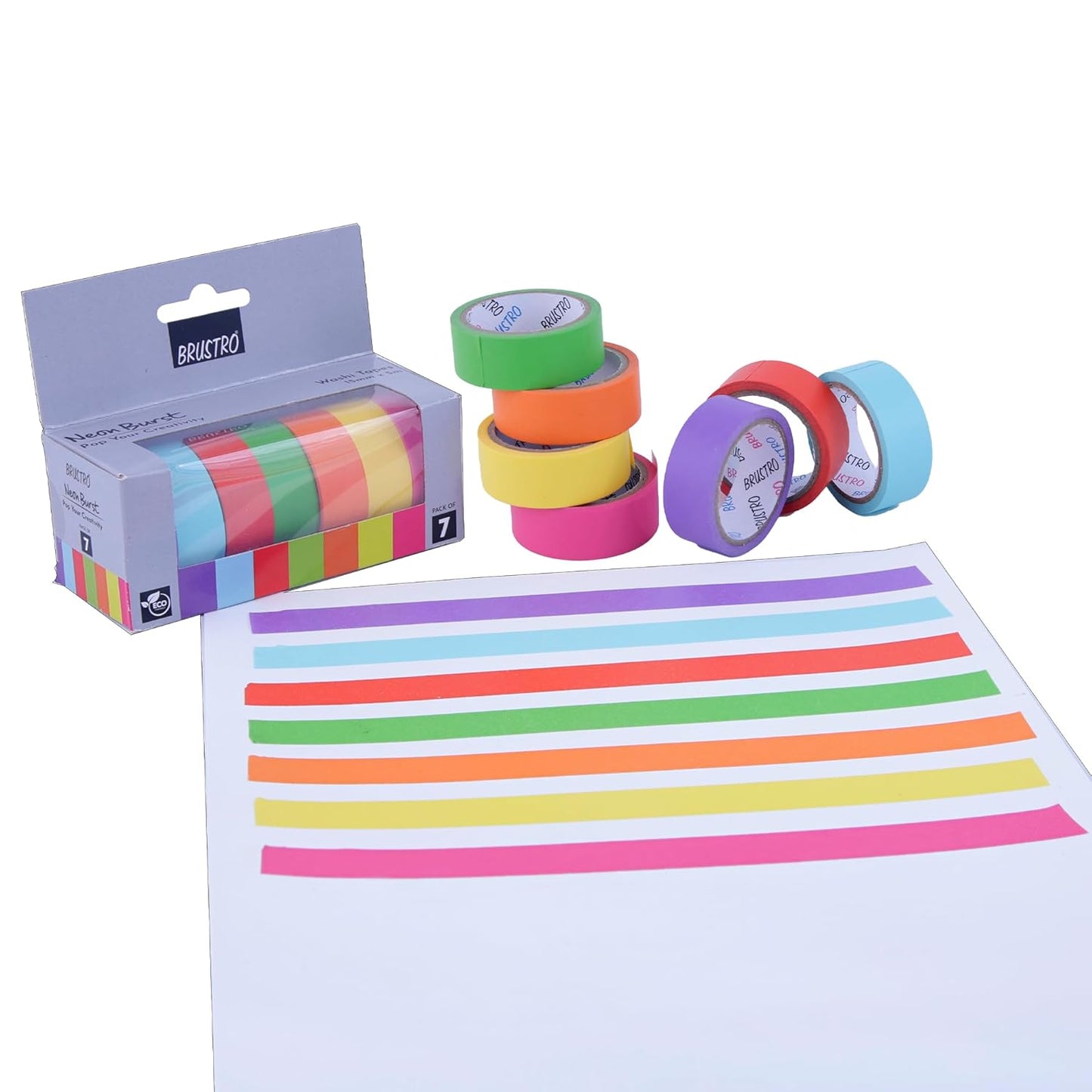 Brustro Washi Tapes Neon Burst (Set of 7)