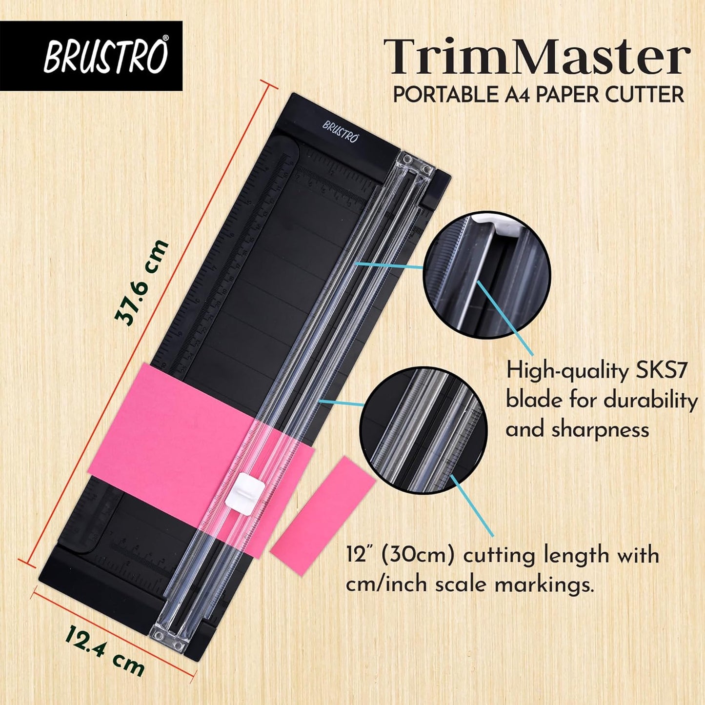 Brustro Trim Master Small Paper Trimmer, Portable A4 Paper Cutter | 12 Inches, SKS-7 Blade