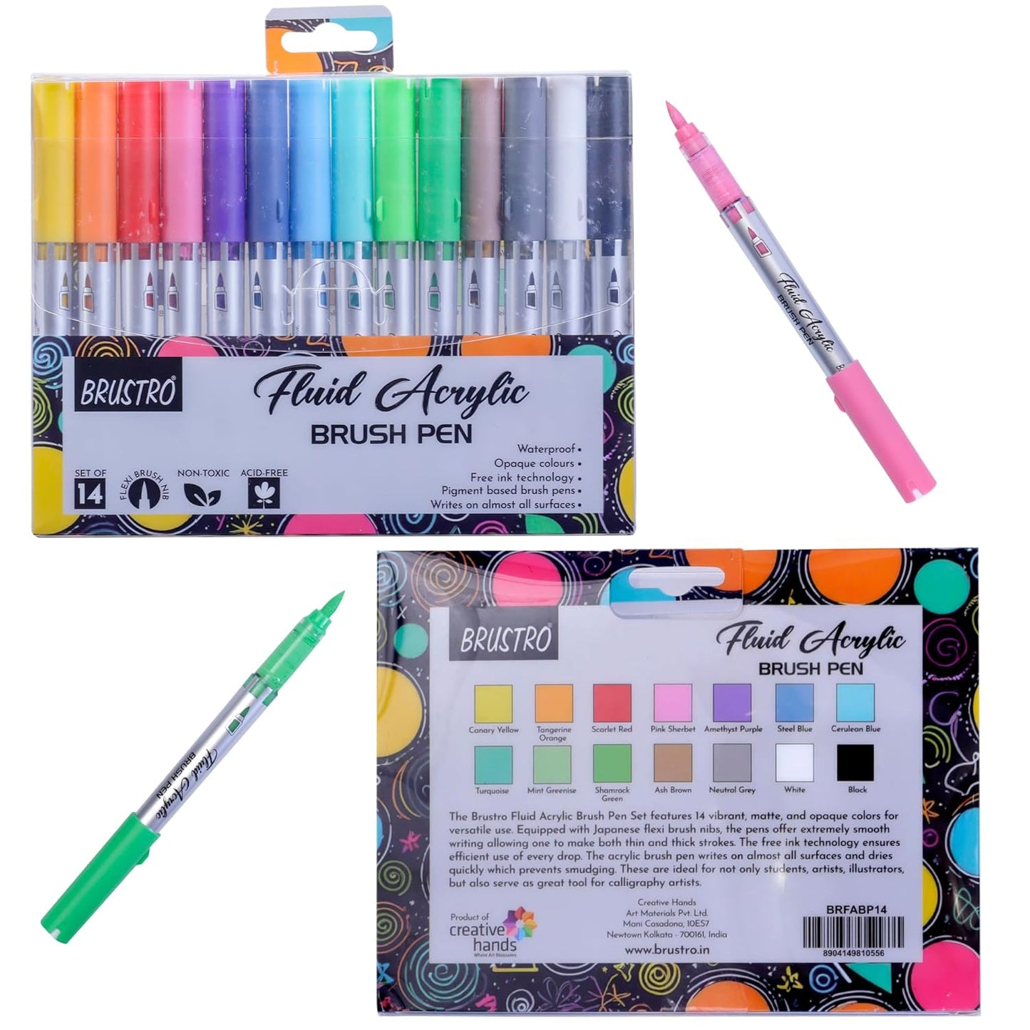 BRUSTRO Fluid Acrylic Brush Pen - Set of 14 - Stationery Plug