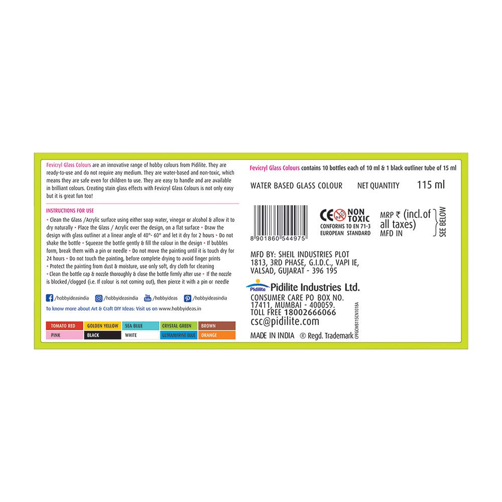 Pidilite Fevicryl Water Based Glass Colours | Assorted Colours