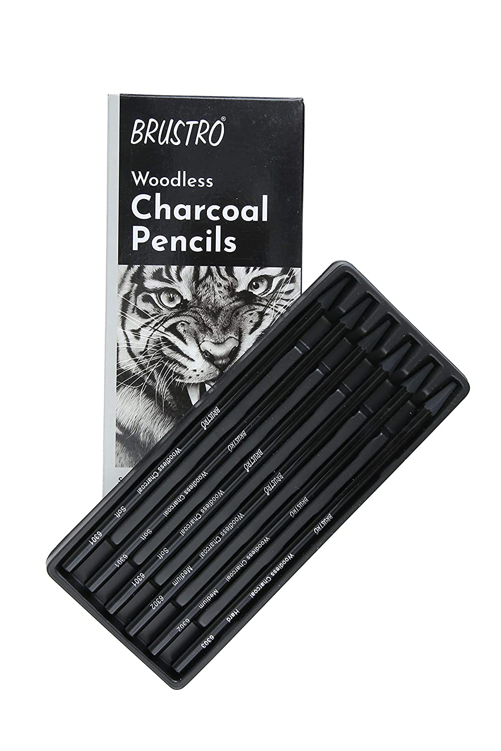 Brustro Woodless Charcoal Pencil Set of 6 (3 Soft, 2 Medium,1 Hard)