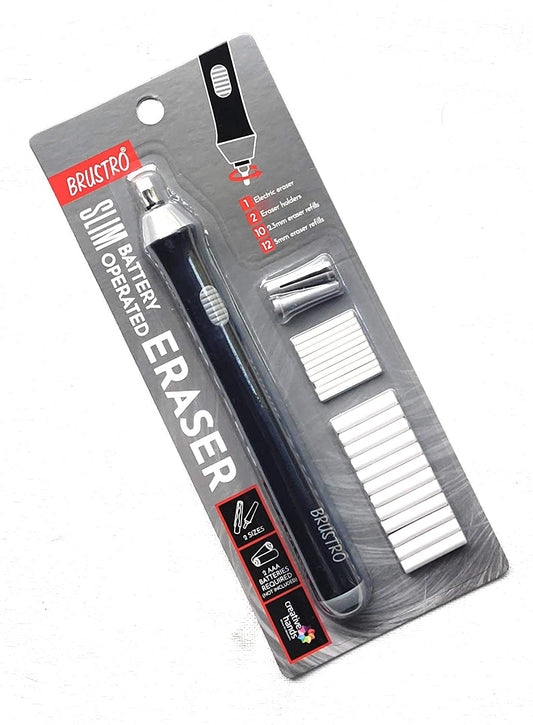 Brustro Slim Battery Operated Automatic Eraser | 22 Refills and 2 Eraser Holders