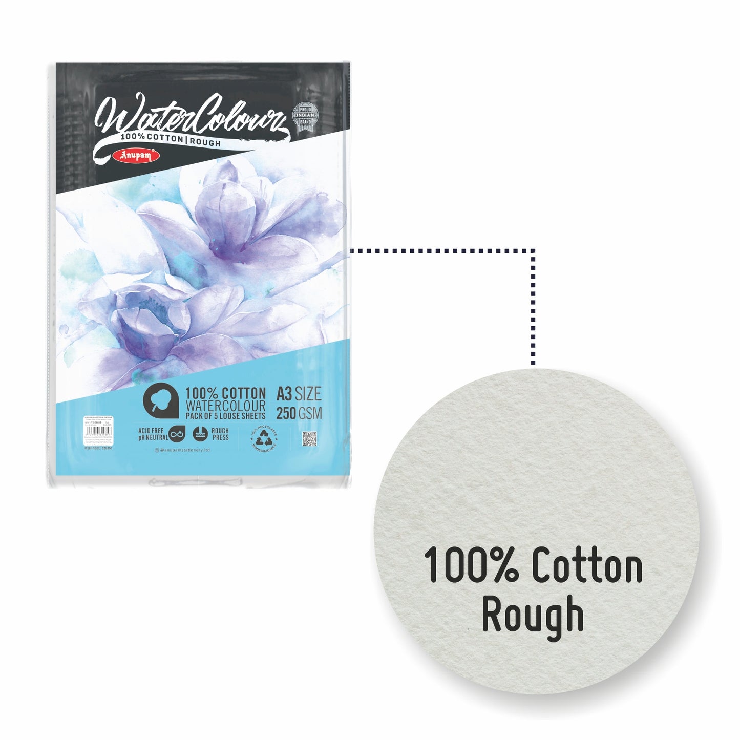 Anupam 100% Watercolor Paper Loose Sheets | 250 GSM