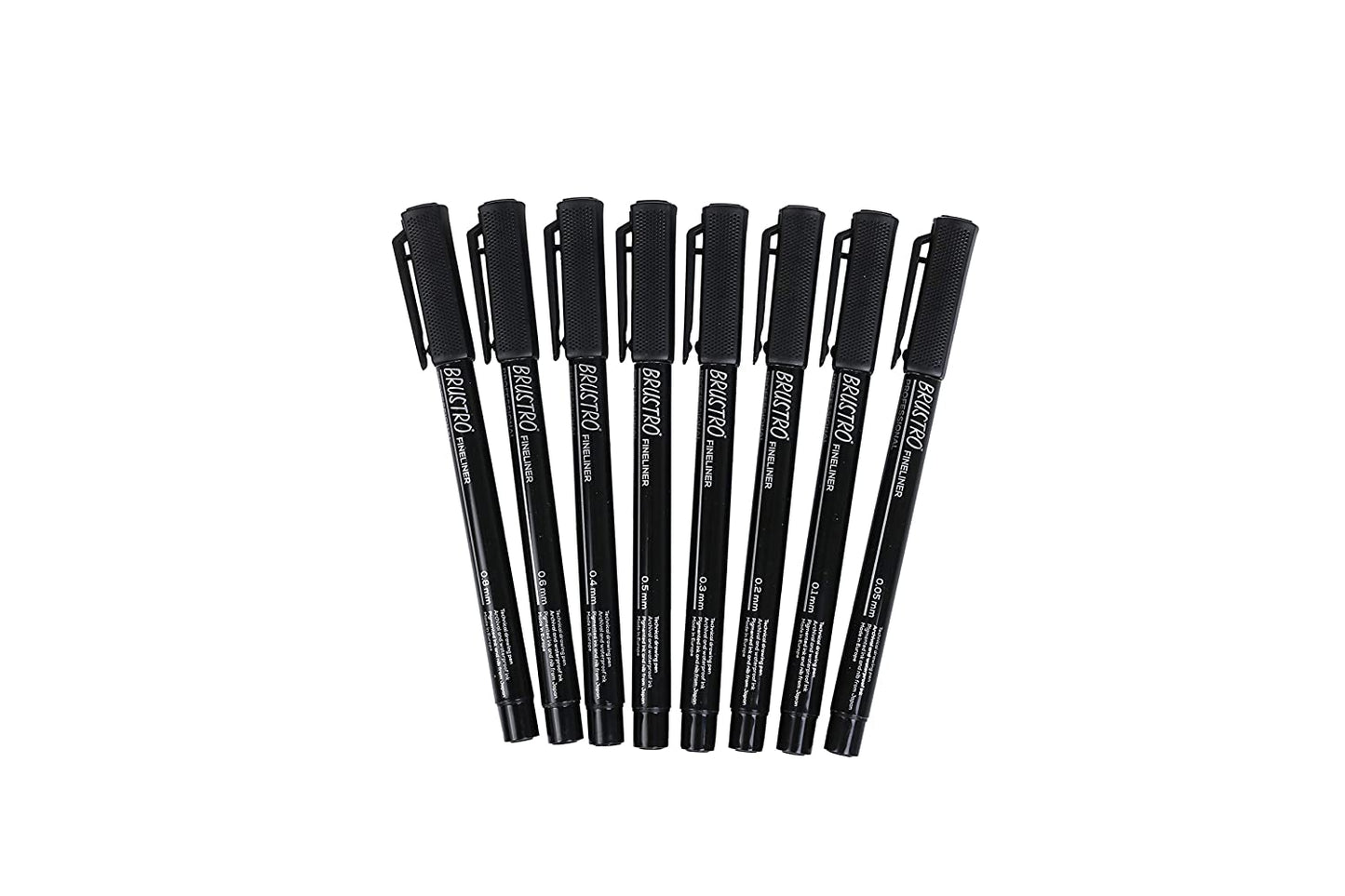 Brustro Professional Pigment Fineliner Pen Set of 8 | Black | Ideal For Technical Drawing,Waterproof,Artist Illustration,Sketching,Mandala