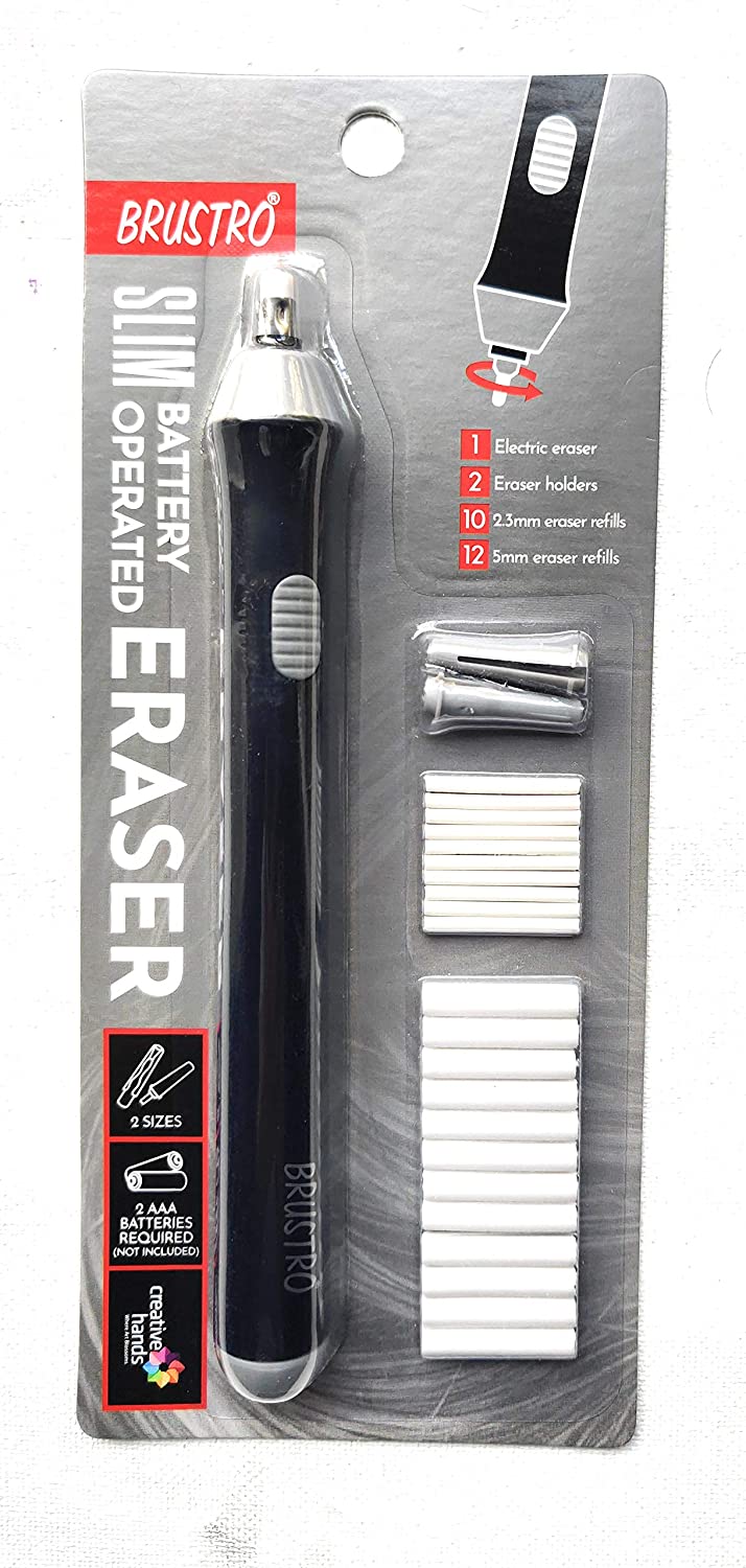 Brustro Slim Battery Operated Automatic Eraser | 22 Refills and 2 Eraser Holders