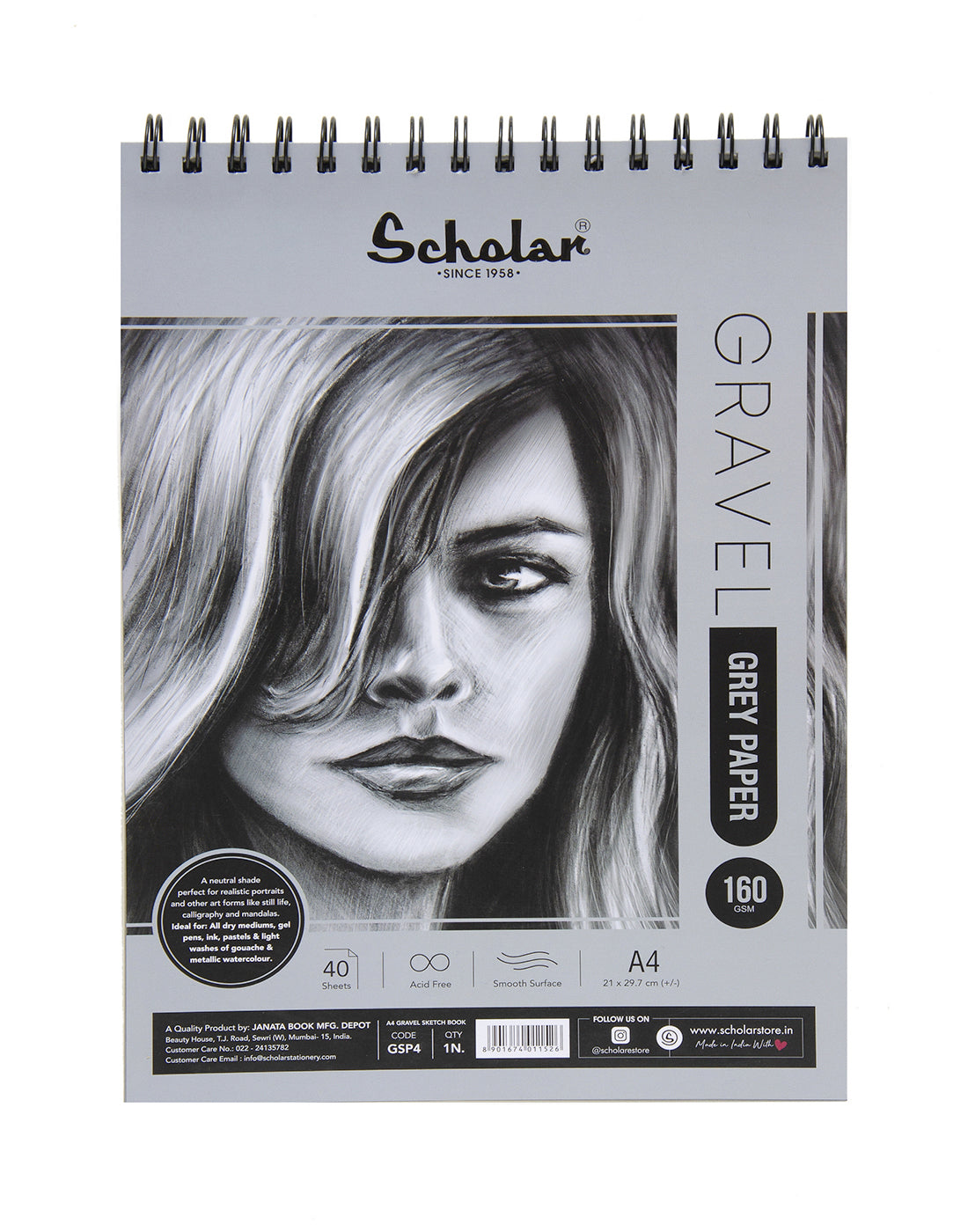 Scholar Gravel Sketch Pad |170 GSM | Grey Toned Paper