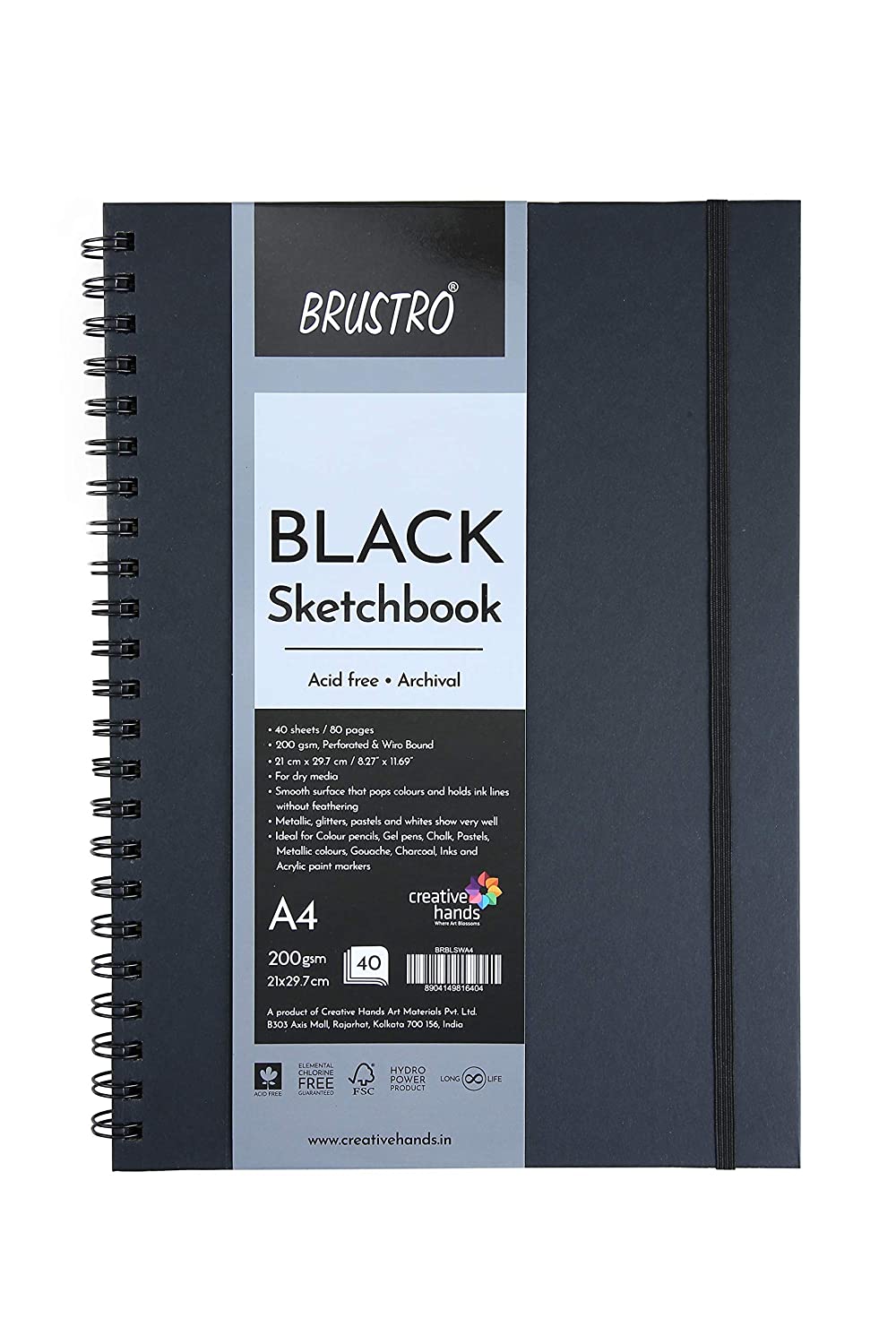 Brustro Black Sketchbook, Wiro Bound - Stationery Plug