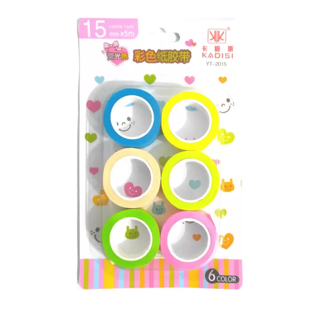 Neon Paper Tapes Set of 6 for Art and Craft - Stationery Plug