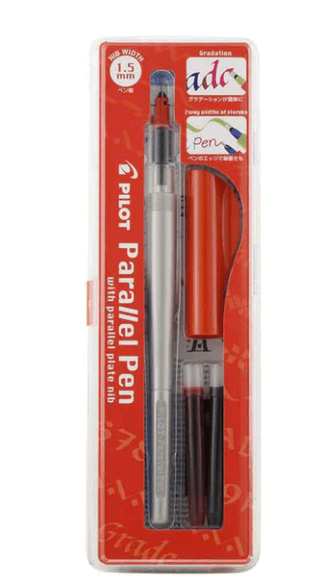 Pilot Parallel Pen 2 - Color Calligraphy Pen Set, with Black and Red Ink Cartridges, 1.5 mm Nib - Stationery Plug