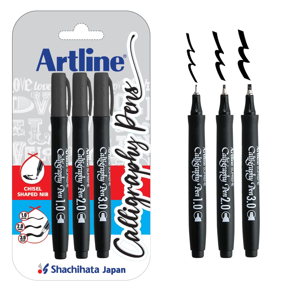 Artline Ergoline Calligraphy Pen Set | Black |  3 Nib Size