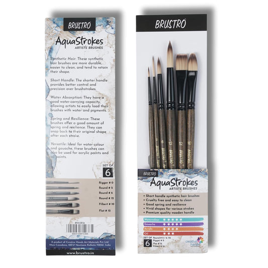 Brustro AquaStrokes Artist Brushes | Set of 6 | Ideal for Watercolour, Gouache, Acrylics, Oil Brush