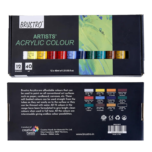 Brustro Artists Acrylic Colour Paint - 12 shades X 40 ml