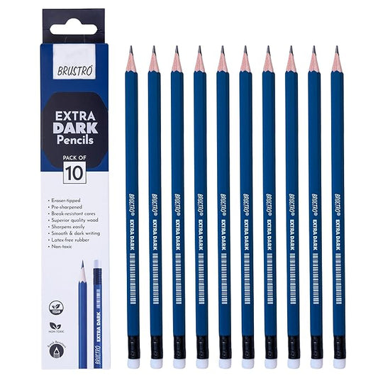 BRUSTRO Extra Dark Pencils | Black, Pack of 10