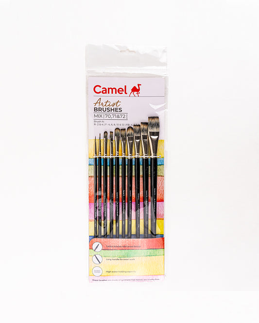Camel  Artist  Long Handle Brushes | Set of 10 | Round, Flat and Filbert