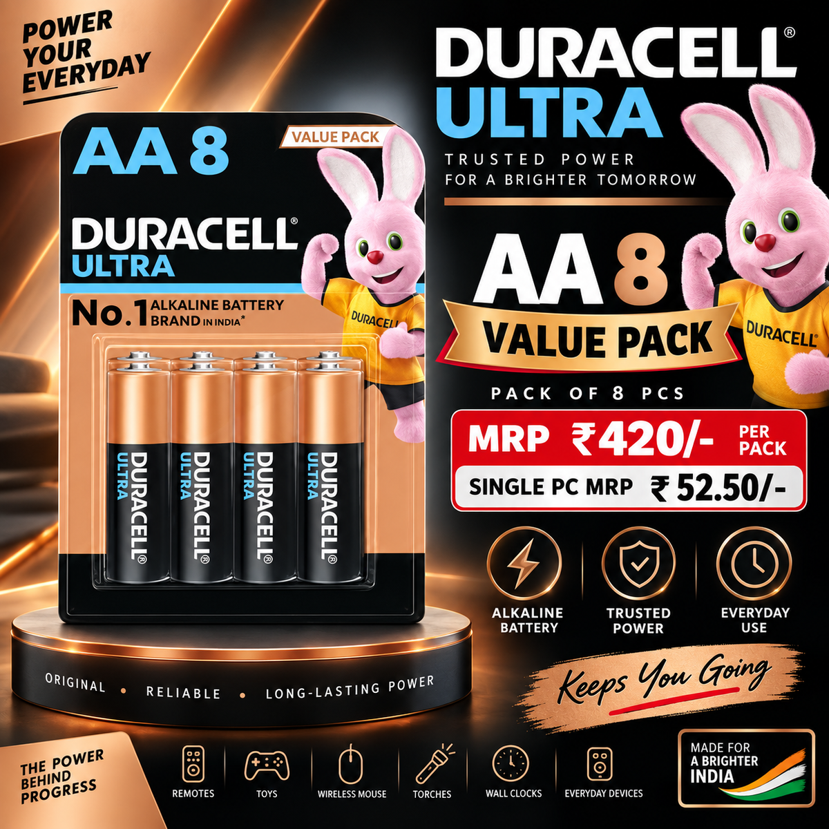DURACEL VALUE PACK OF 8PC   MRP-420 PER PACK