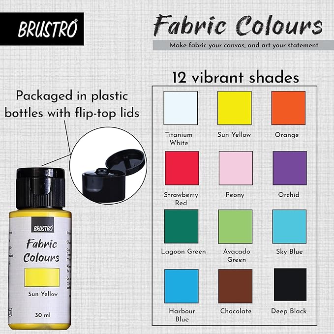 BRUSTRO Artists Fabric Colours - Set of 12, 30ml Bottles
