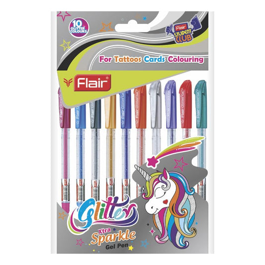 FLAIR Glitter Sparkle 1.0mm Gel | Set of 10 Ink Colors