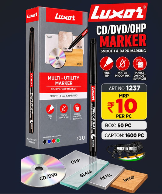 Luxor CD/DVD/OHP Marker  Art No-1237 MRP-10/- Per Pc   [ Box-50pc  whole sale pack ] Black /Blue / Red / Green