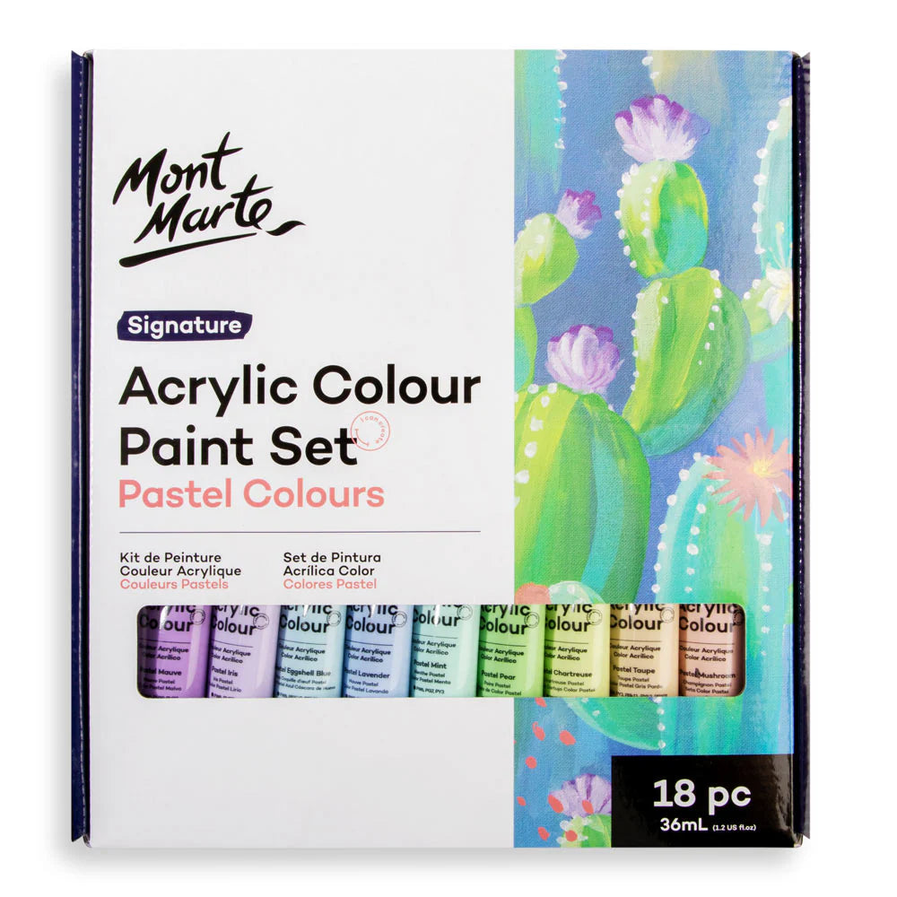 Mont Marte Acrylic Colour Pastel Paint Set Signature 18 shades X 36 ml tubes