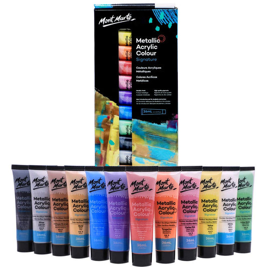 Mont Marte Metallic Acrylic Paint Set 12pc x 36ml