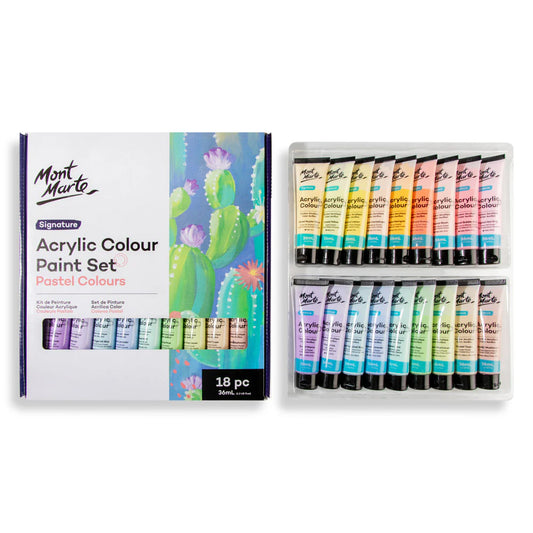 Mont Marte Acrylic Colour Pastel Paint Set Signature 18 shades X 36 ml tubes