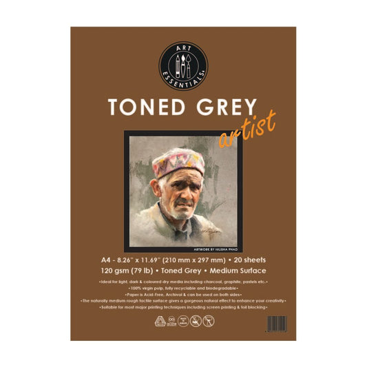 Art Essentials Toned Grey Sketching Paper - A4 - 120 GSM - Stationery Plug