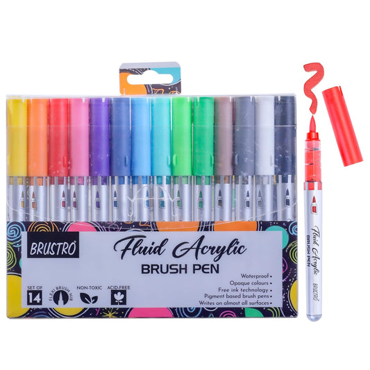 BRUSTRO Fluid Acrylic Brush Pen - Set of 14 - Stationery Plug