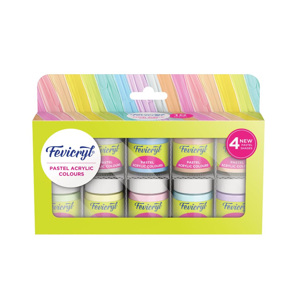 Fevicryl Acrylic Colours Pastel Kit | 10 Colours x 15 ml each - Stationery Plug