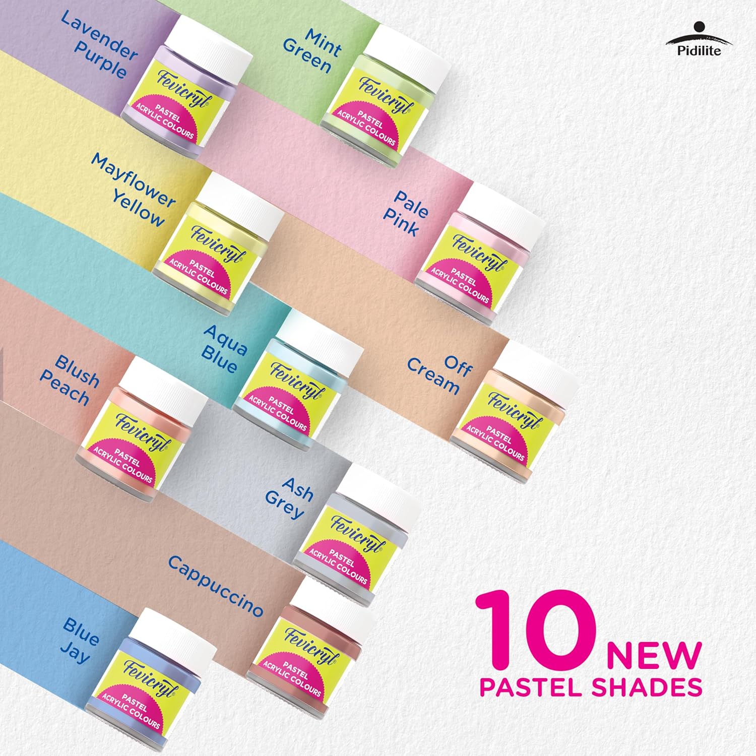 Fevicryl Acrylic Colours Pastel Kit | 10 Colours x 15 ml each - Stationery Plug
