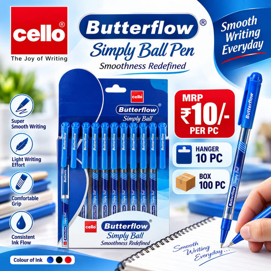 Cello Butterflow Simply Ball Pen Mrp-10pc  ( Per Pack MRP -100 ) Wholsale Pack