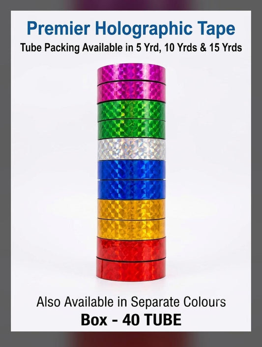 Premier Holographic Tape 12mm  , Length 10Yrd  MRP- 75  Per Roll ( Roll -12 pc )