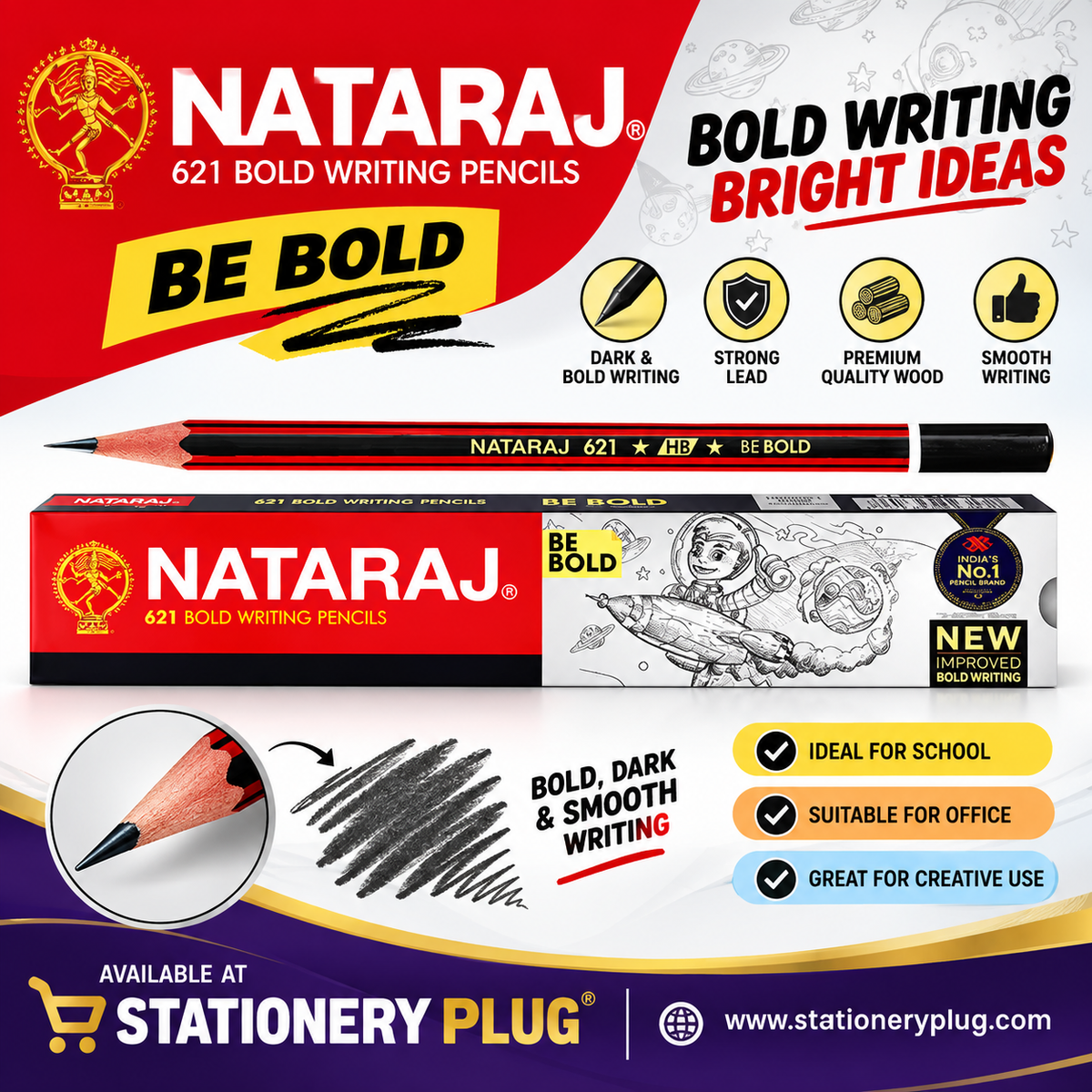 Natraj 621 Pencil Bold Writing Pack of 10 Pencils