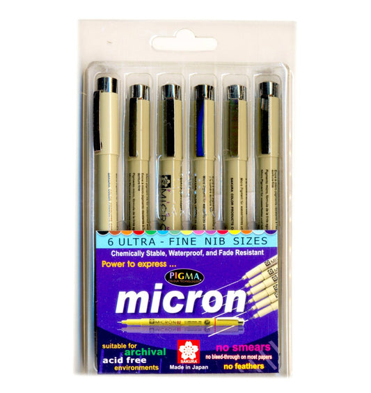 Sakura Pigma Micron Pigment Fineliner Pens 01/03/05/08/10/12 Wallet of 6  Black Ink Fine Line Stationery Drawing Sketching Pen -  Sweden
