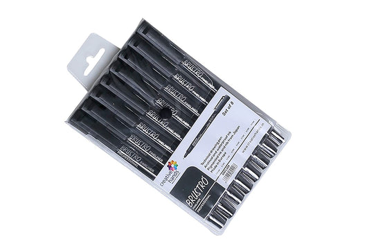 Brustro Professional Pigment Fineliner Pen Set of 8 | Black | Ideal For Technical Drawing,Waterproof,Artist Illustration,Sketching,Mandala