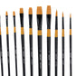 Brustro Artists Gold Taklon Set of 10 Brushes for Acrylics, Oil and Watercolour - Long Handle