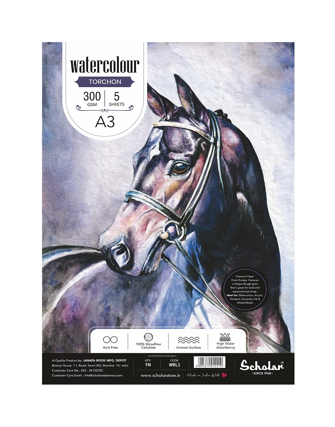 Scholar Watercolor Torchon Rough Texture Loose Sheets 300 GSM