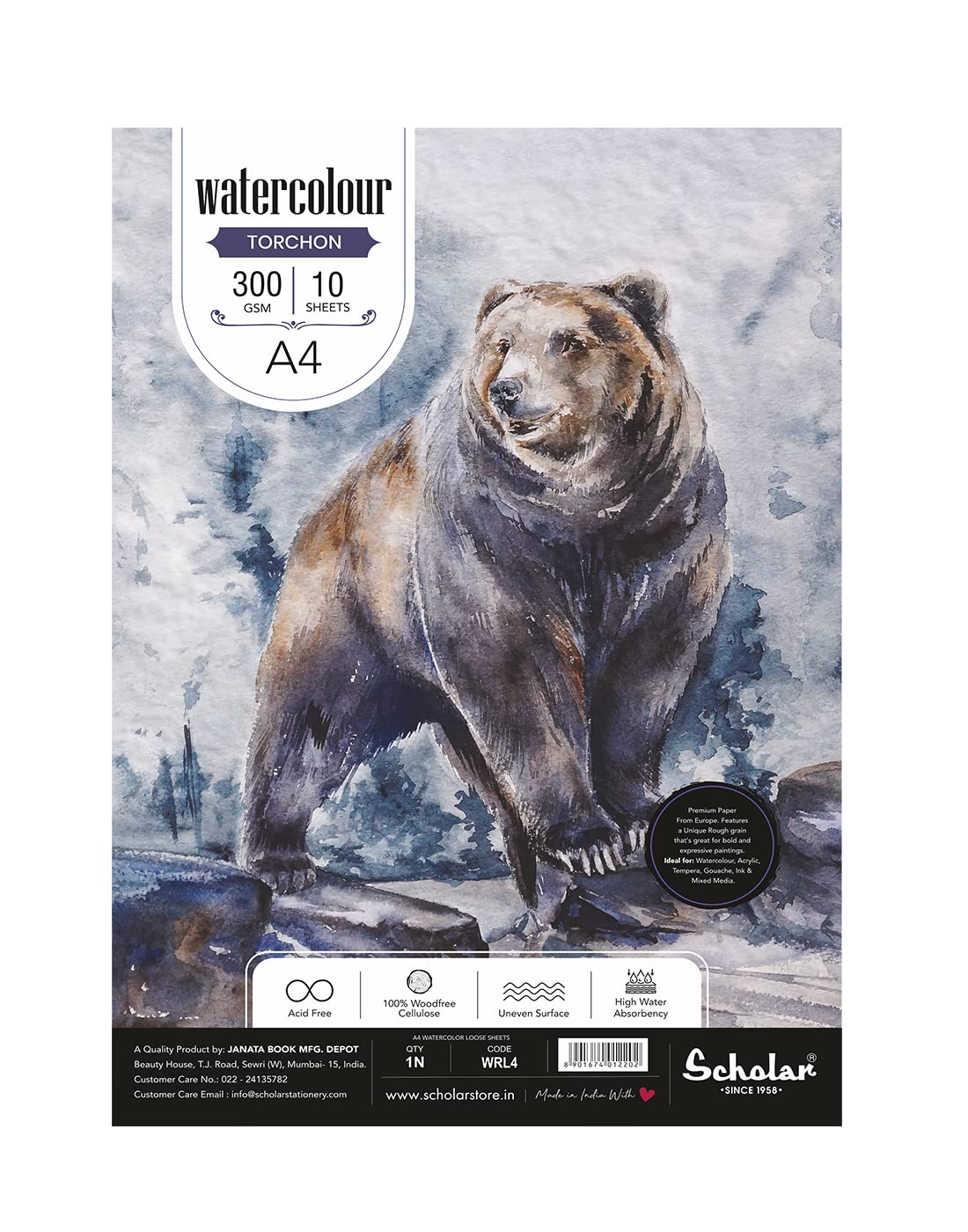 Scholar Watercolor Torchon Rough Texture Loose Sheets 300 GSM