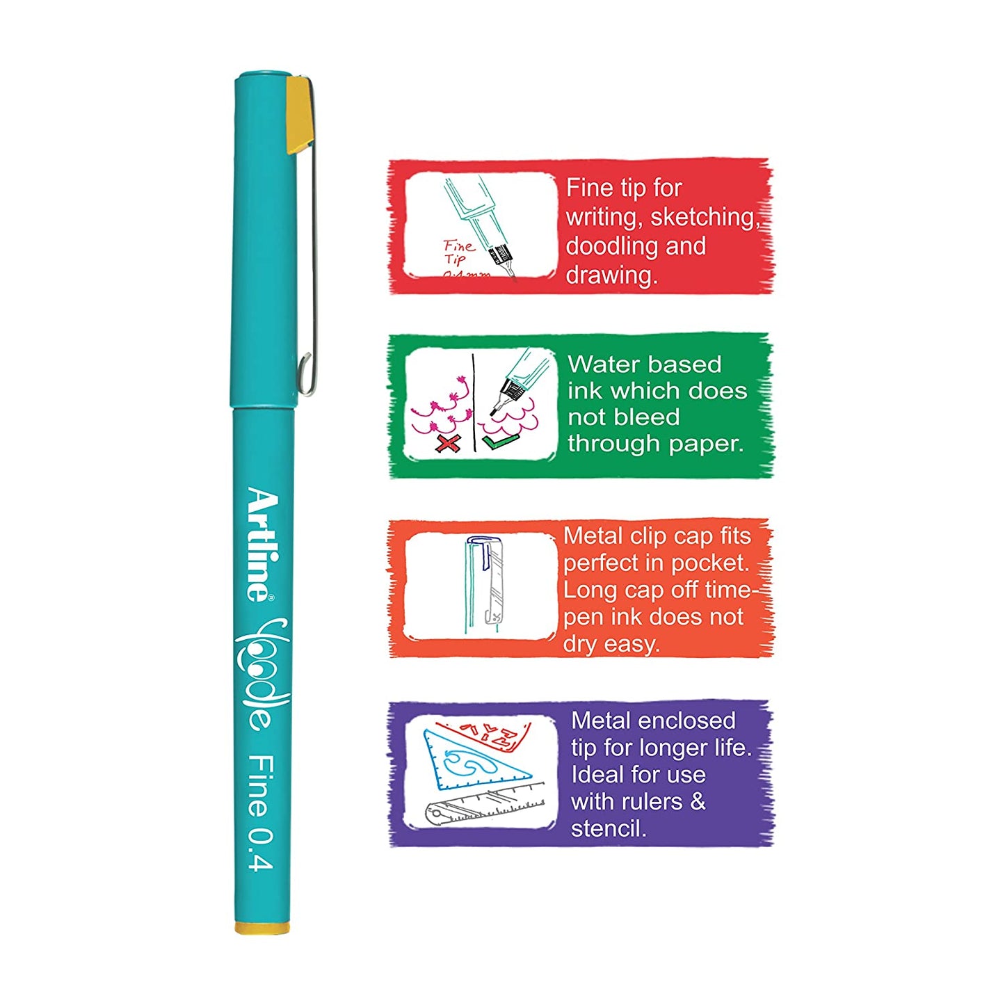 Artline Yoodle Fine Line Coloured Pen Set | 0.4 mm | For Sketching|Doodling|Anime|Journal