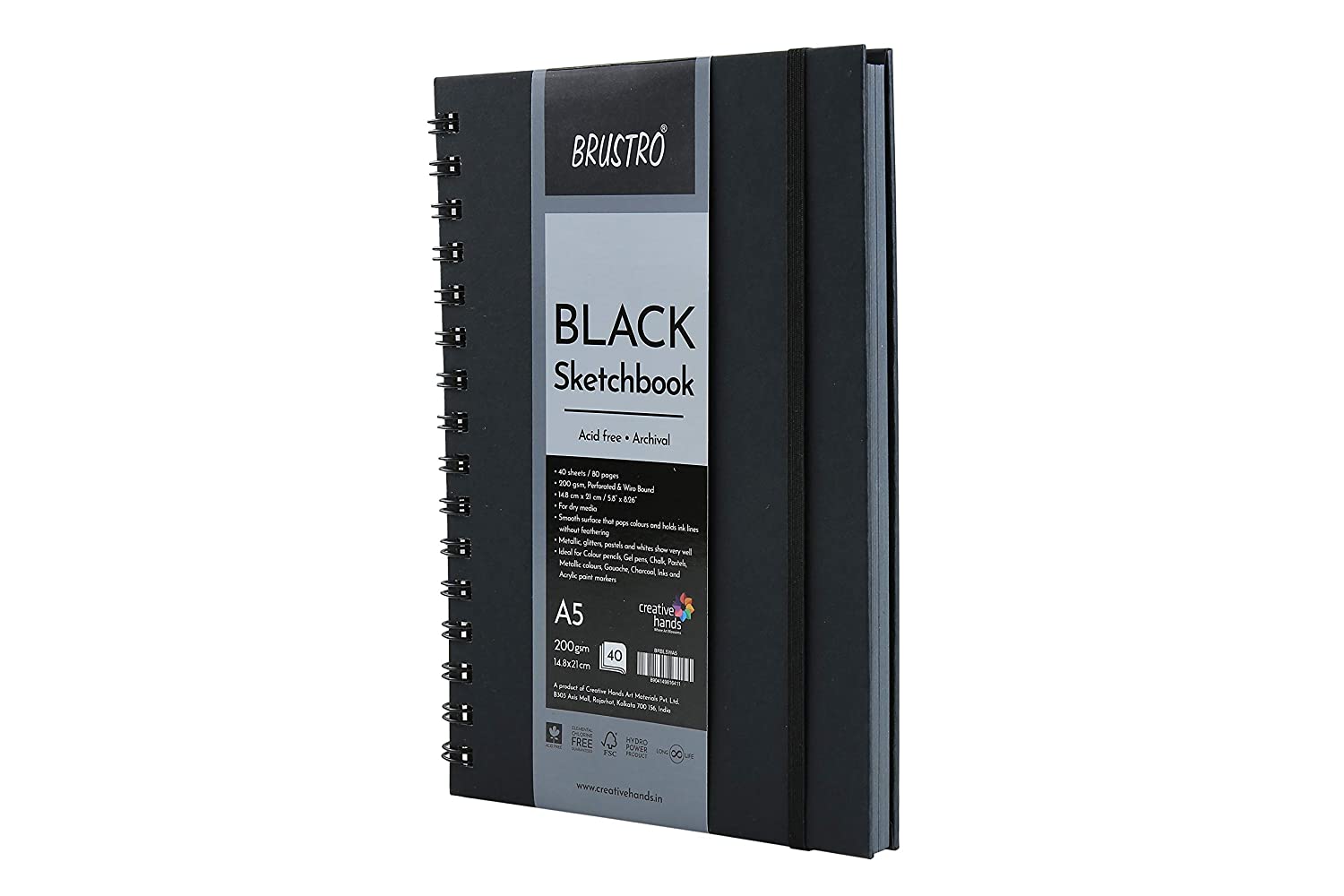 Brustro Black Sketchbook, Wiro Bound - Stationery Plug