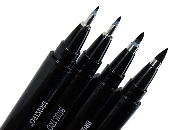 Brustro Fude Hard - Tip Brush Pens | Black | Pack of 4 - Stationery Plug
