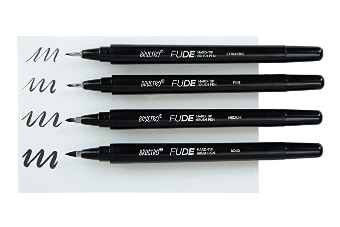 Brustro Fude Hard - Tip Brush Pens | Black | Pack of 4 - Stationery Plug
